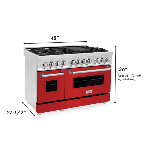 ZLINE 48 in. Fingerprint Resistant Stainless Steel 6.0 cu.ft. 7 Gas Burner/Electric Oven Range with Red Matte (RAS-RM-48) - Image 2