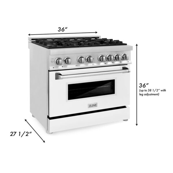 ZLINE 36 in. Dual Fuel Range with Gas Stove and Electric Oven in Stainless Steel with White Matte Door (RA-WM-36) - Image 3