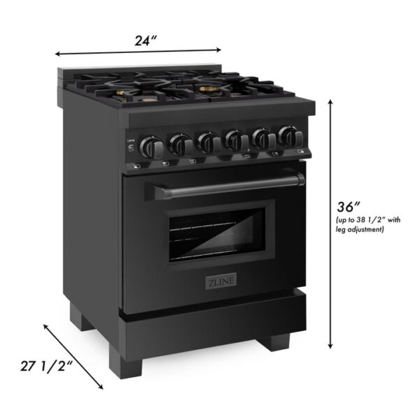ZLINE 24 in. Professional Dual Fuel Range in Black Stainless Steel with Brass Burners (RAB-BR-24) - Image 2