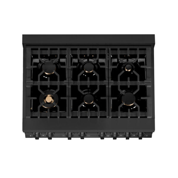 ZLINE 36 in. 4.6 cu. ft. Dual Fuel Range with Gas Stove and Electric Oven in Black Stainless Steel with Brass Burners (RAB-BR-36) - Image 10