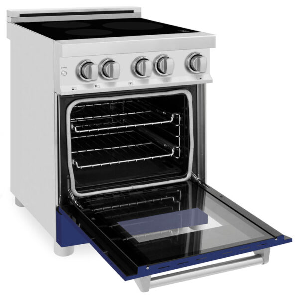 ZLINE 24 In. 2.8 cu. ft. Induction Range with a 3 Element Stove and Electric Oven in Stainless Steel with Blue Gloss Door(RAIND-BG-24) - Image 4