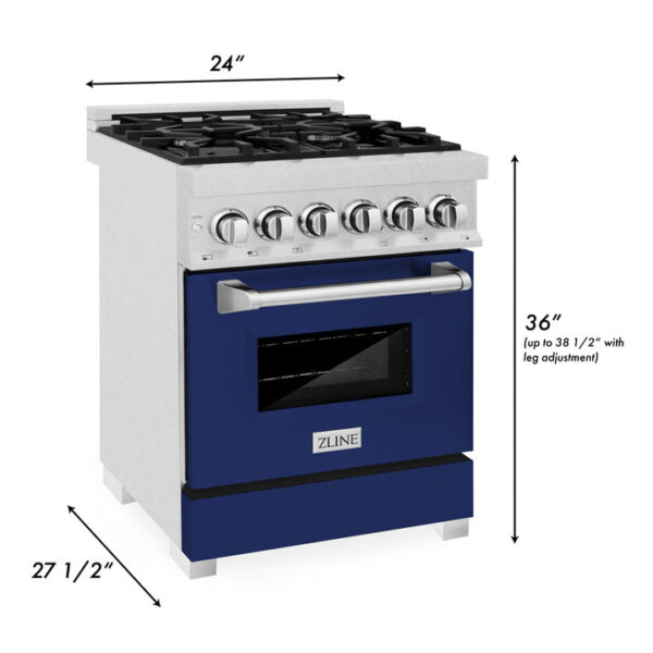ZLINE 24 in. Professional Dual Fuel Range in Fingerprint Resistant Stainless Steel with Blue Gloss Door (RAS-BG-24) - Image 3