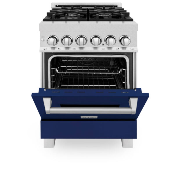ZLINE 24 in. Professional Dual Fuel Range in Fingerprint Resistant Stainless Steel with Blue Gloss Door (RAS-BG-24) - Image 14