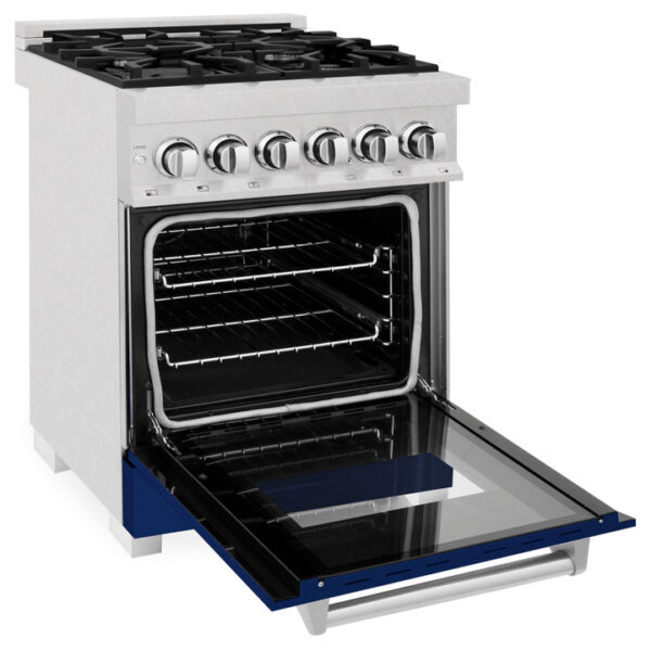 ZLINE 24 in. Professional Dual Fuel Range in Fingerprint Resistant Stainless Steel with Blue Gloss Door (RAS-BG-24) - Image 10
