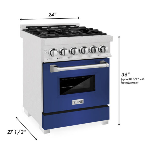 ZLINE 24 in. Professional Dual Fuel Range in Fingerprint Resistant Stainless Steel with Blue Matte Door (RAS-BM-24) - Image 2