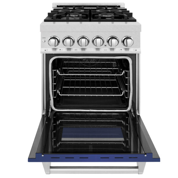ZLINE 24 in. Professional Dual Fuel Range in Fingerprint Resistant Stainless Steel with Blue Matte Door (RAS-BM-24) - Image 3