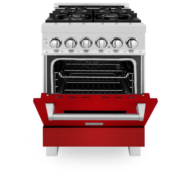 ZLINE 24 in. Professional Dual Fuel Range in Fingerprint Resistant Stainless Steel with Red Gloss Door (RAS-RG-24) - Image 7