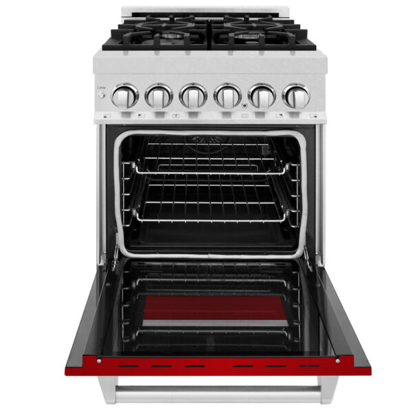 ZLINE 24 in. Professional Dual Fuel Range in Fingerprint Resistant Stainless Steel with Red Gloss Door (RAS-RG-24) - Image 6