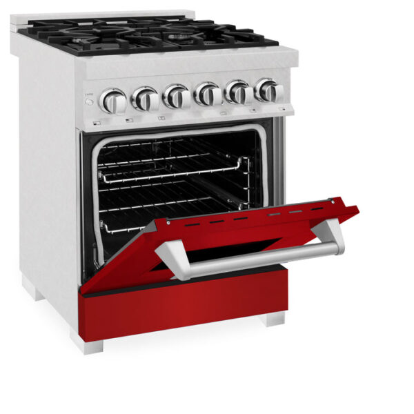 ZLINE 24 in. Professional Dual Fuel Range in Fingerprint Resistant Stainless Steel with Red Gloss Door (RAS-RG-24) - Image 5