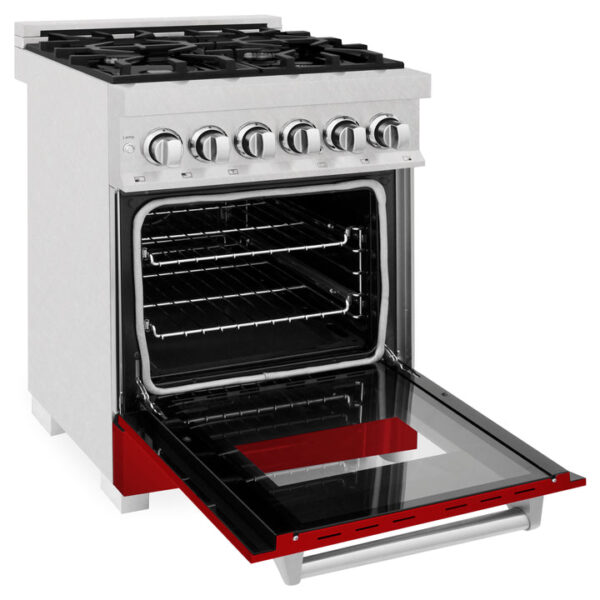 ZLINE 24 in. Professional Dual Fuel Range in Fingerprint Resistant Stainless Steel with Red Gloss Door (RAS-RG-24) - Image 3