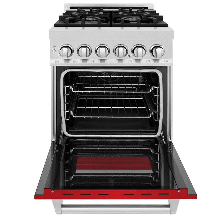 ZLINE 24 in. Professional Dual Fuel Range in Fingerprint Resistant Stainless Steel with Red Matte Door (RAS-RM-24) - Image 6