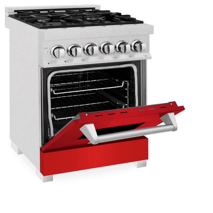 ZLINE 24 in. Professional Dual Fuel Range in Fingerprint Resistant Stainless Steel with Red Matte Door (RAS-RM-24) - Image 5