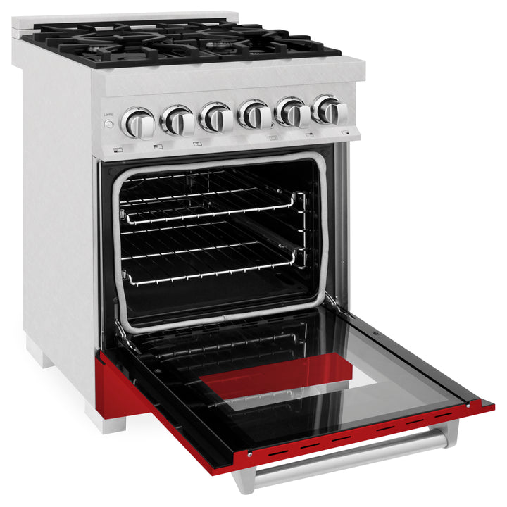 ZLINE 24 in. Professional Dual Fuel Range in Fingerprint Resistant Stainless Steel with Red Matte Door (RAS-RM-24) - Image 4
