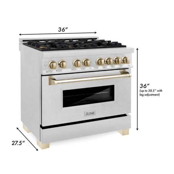 ZLINE Autograph Edition 36 in. 4.6 cu. ft. Dual Fuel Range with Gas Stove and Electric Oven in Stainless Steel with Champagne Bronze Accents (RAZ-36-CB) - Image 2