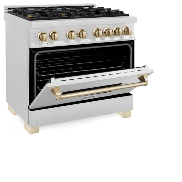 ZLINE Autograph Edition 36 in. 4.6 cu. ft. Dual Fuel Range with Gas Stove and Electric Oven in Stainless Steel with Champagne Bronze Accents (RAZ-36-CB) - Image 10