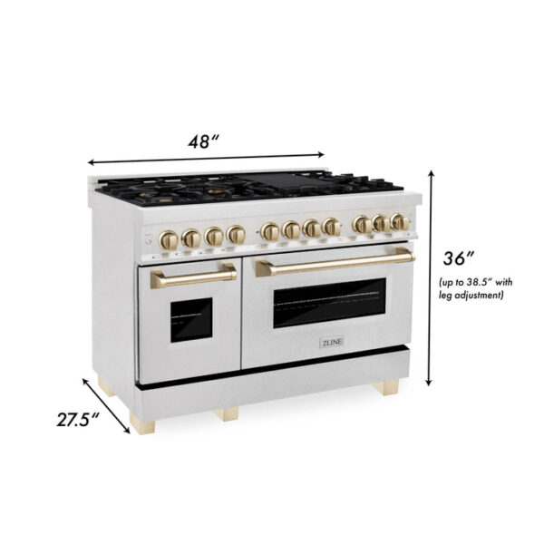 ZLINE Autograph Edition 48 in. 6.0 cu. ft. Dual Fuel Range with Gas Stove and Electric Oven in DuraSnow Stainless Steel with Polished Gold Accents (RASZ-SN-48-G) - Image 2