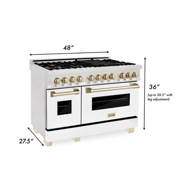 ZLINE Autograph Edition 48 in. 6.0 cu. ft. Dual Fuel Range with Gas Stove and Electric Oven in Stainless Steel with White Matte Door and Champagne Bronze Accents (RAZ-WM-48-CB) - Image 2
