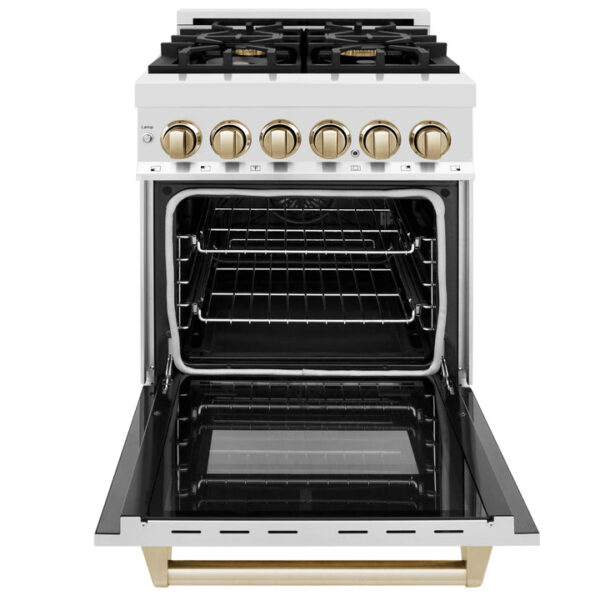 ZLINE Autograph Edition 24 in. 2.8 cu. ft. Dual Fuel Range with Gas Stove and Electric Oven in Stainless Steel with Polished Gold Accents (RAZ-24-G) - Image 9