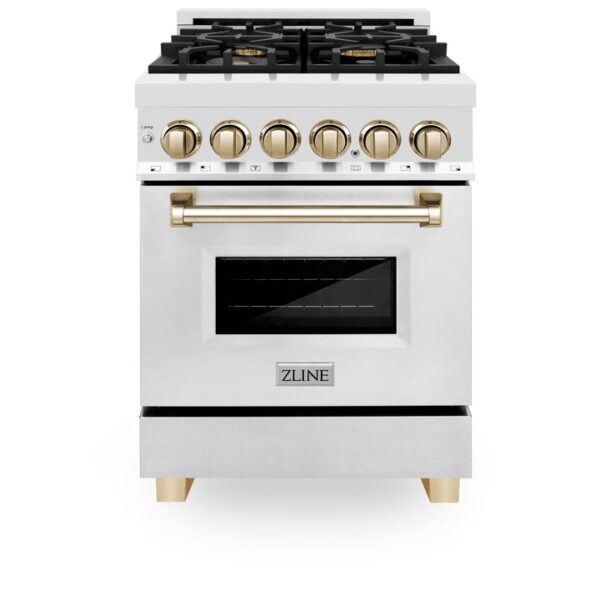 ZLINE Autograph Edition 24 in. 2.8 cu. ft. Dual Fuel Range with Gas Stove and Electric Oven in Stainless Steel with Polished Gold Accents (RAZ-24-G) - Image 12