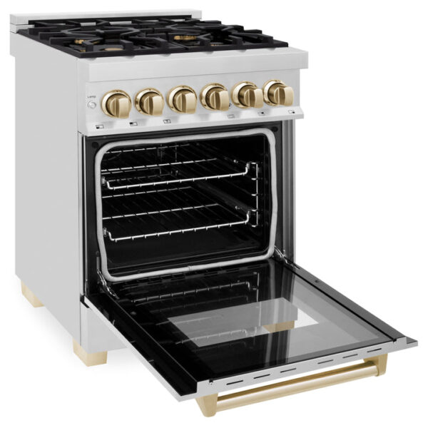 ZLINE Autograph Edition 24 in. 2.8 cu. ft. Dual Fuel Range with Gas Stove and Electric Oven in Stainless Steel with Polished Gold Accents (RAZ-24-G) - Image 10