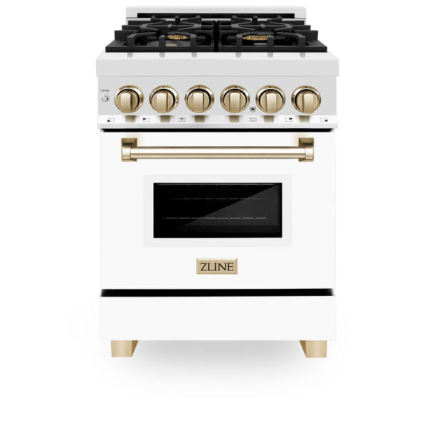 ZLINE Autograph Edition 24 in. 2.8 cu. ft. Dual Fuel Range with Gas Stove and Electric Oven in Stainless Steel with White Matte Door and Polished Gold Accents (RAZ-WM-24-G) - Image 11
