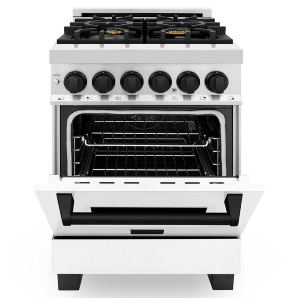 ZLINE Autograph Edition 24 in. 2.8 cu. ft. Dual Fuel Range with Gas Stove and Electric Oven in Stainless Steel with White Matte Door and Matte Black Accents (RAZ-WM-24-MB) - Image 9