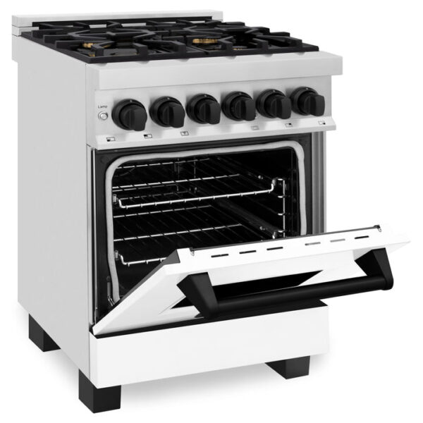ZLINE Autograph Edition 24 in. 2.8 cu. ft. Dual Fuel Range with Gas Stove and Electric Oven in Stainless Steel with White Matte Door and Matte Black Accents (RAZ-WM-24-MB) - Image 6