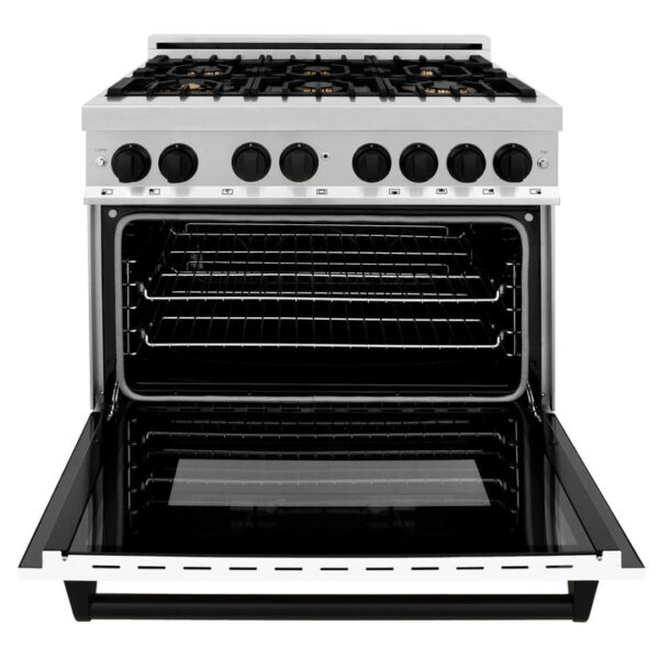 ZLINE Autograph Edition 36 in. 4.6 cu. ft. Dual Fuel Range with Gas Stove and Electric Oven in Stainless Steel with White Matte Door and Matte Black Accents (RAZ-WM-36-MB) - Image 2