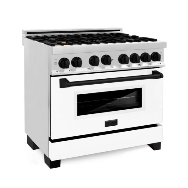 ZLINE Autograph Edition 36 in. 4.6 cu. ft. Dual Fuel Range with Gas Stove and Electric Oven in Stainless Steel with White Matte Door and Matte Black Accents (RAZ-WM-36-MB) - Image 7