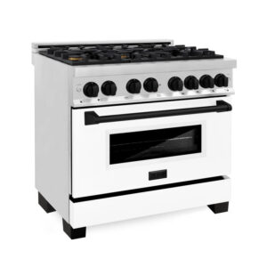 ZLINE Autograph Edition 36 in. 4.6 cu. ft. Dual Fuel Range with Gas Stove and Electric Oven in DuraSnow Stainless Steel with Matte Black Accents (RASZ-SN-36-MB)