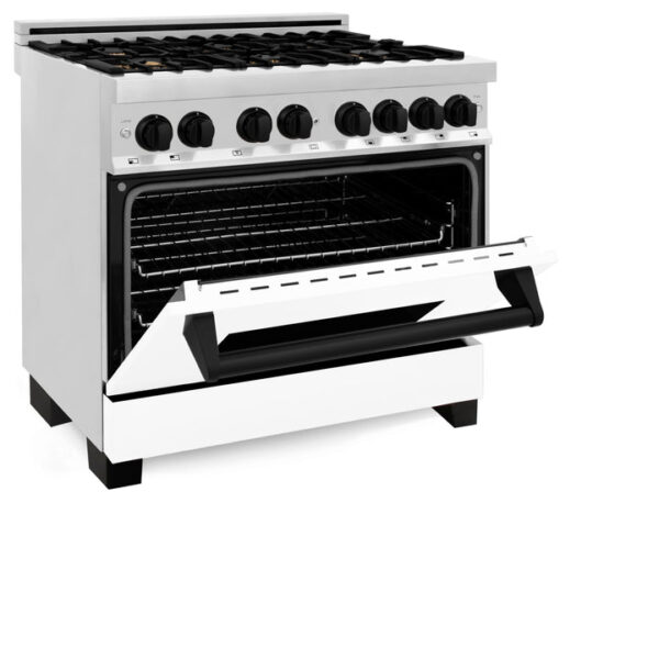 ZLINE Autograph Edition 36 in. 4.6 cu. ft. Dual Fuel Range with Gas Stove and Electric Oven in Stainless Steel with White Matte Door and Matte Black Accents (RAZ-WM-36-MB) - Image 8