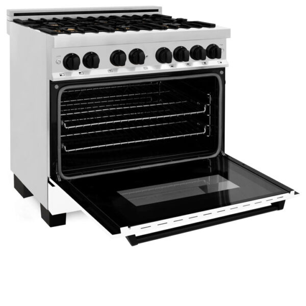 ZLINE Autograph Edition 36 in. 4.6 cu. ft. Dual Fuel Range with Gas Stove and Electric Oven in Stainless Steel with White Matte Door and Matte Black Accents (RAZ-WM-36-MB) - Image 6