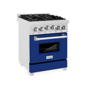 ZLINE 24 in. 2.8 cu. ft. Range with Gas Stove and Gas Oven in Fingerprint Resistant Stainless Steel with Blue Gloss Door (RGS-BG-24)