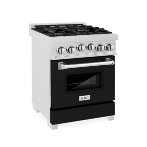 ZLINE 24 in. 2.8 cu. ft. Range with Gas Stove and Gas Oven in Fingerprint Resistant Stainless Steel with Black Matte Door (RGS-BLM-24)