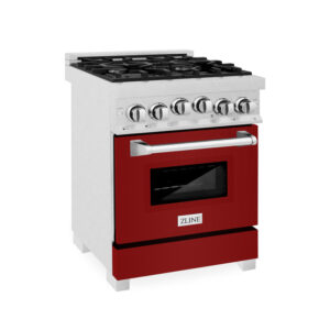 ZLINE 24 in. 2.8 cu. ft. Range with Gas Stove and Gas Oven in Fingerprint Resistant Stainless Steel with Red Gloss Door (RGS-RG-24)
