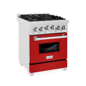 ZLINE 24 in. 2.8 cu. ft. Range with Gas Stove and Gas Oven in Fingerprint Resistant Stainless Steel in Red Matte Door (RGS-RM-24)