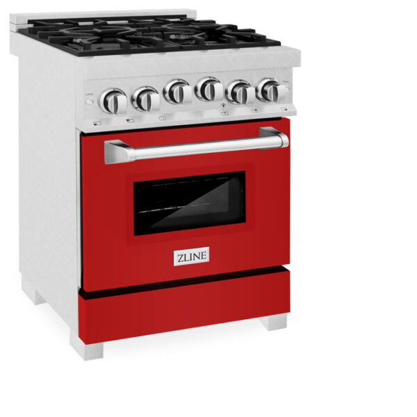 ZLINE 24 in. 2.8 cu. ft. Range with Gas Stove and Gas Oven in Stainless Steel with Red Matte Door (RG-RM-24) - Image 4