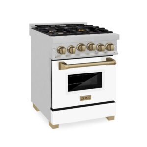 ZLINE Autograph Edition 24 in. 2.8 cu. ft. Range with Gas Stove and Gas Oven in Fingerprint Resistant Stainless Steel with White Matte Door and Champagne Bronze Accents (RGSZ-WM-24-CB)