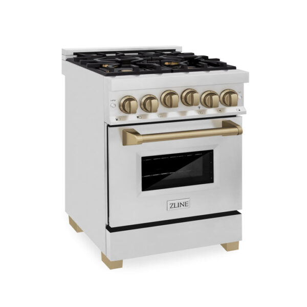 ZLINE Autograph Edition 24 in. 2.8 cu. ft. Range with Gas Stove and Gas Oven in Stainless Steel with Polished Gold Accents (RGZ-24-G)