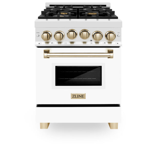 ZLINE Autograph Edition 24 in. 2.8 cu. ft. Range with Gas Stove and Gas Oven in Stainless Steel with White Matte Door and Polished Gold Accents (RGZ-WM-24-G) - Image 8