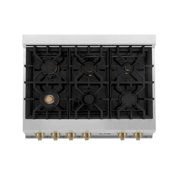 ZLINE Autograph Edition 36 in. Porcelain Rangetop with 6 Gas Burners in Stainless Steel with Champagne Bronze Accents (RTZ-36-CB) - Image 6