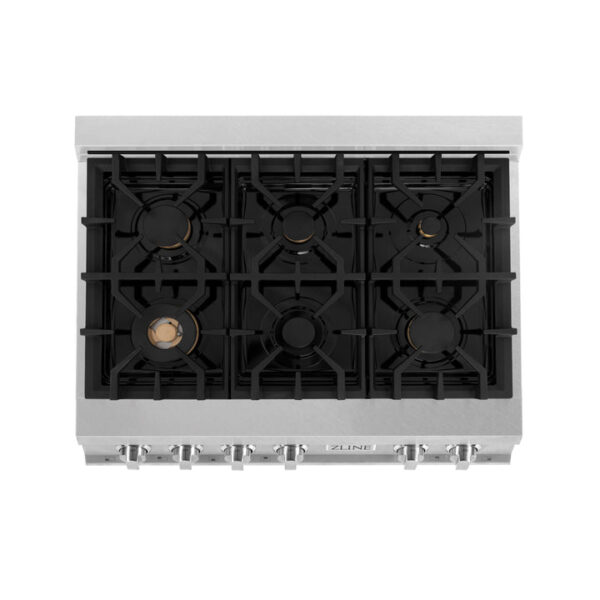 ZLINE 36 in. Porcelain Rangetop in DuraSnow Stainless Steel with 6 Gas Brass Burners (RTS-BR-36) - Image 7