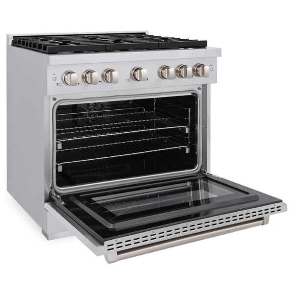 ZLINE 36 in. 5.2 cu. ft. 6 Burner Gas Range with Convection Gas Oven in Stainless Steel (SGR36) - Image 3