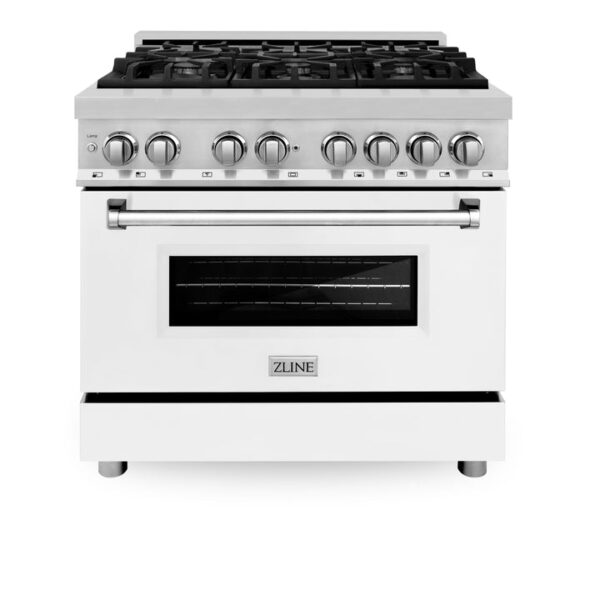 ZLINE 36 in. Dual Fuel Range with Gas Stove and Electric Oven in Stainless Steel with White Matte Door (RA-WM-36) - Image 4