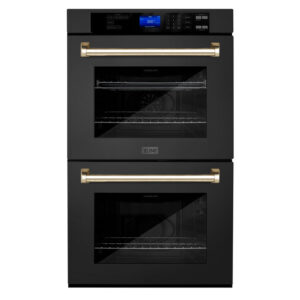 ZLINE 30 in. Autograph Edition Electric Double Wall Oven with Self Clean and True Convection in Black Stainless Steel and Polished Gold Accents (AWDZ-30-BS-G)