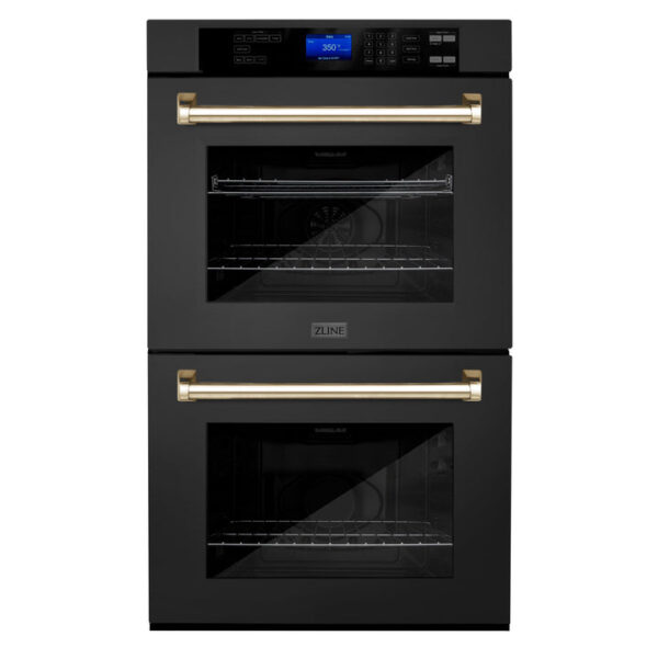 ZLINE 30 in. Autograph Edition Electric Double Wall Oven with Self Clean and True Convection in Black Stainless Steel and Polished Gold Accents (AWDZ-30-BS-G)