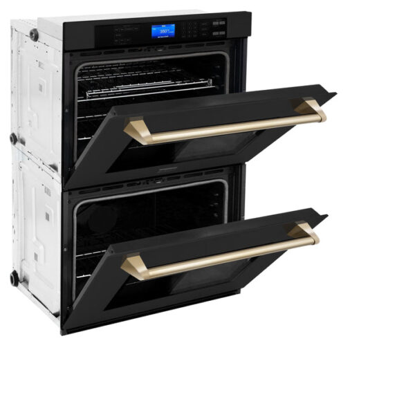 ZLINE 30 in. Autograph Edition Electric Double Wall Oven with Self Clean and True Convection in Black Stainless Steel and Polished Gold Accents (AWDZ-30-BS-G) - Image 6