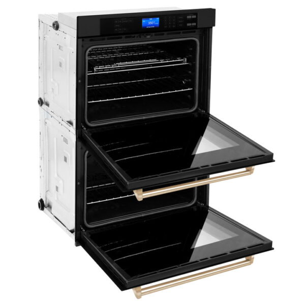 ZLINE 30 in. Autograph Edition Electric Double Wall Oven with Self Clean and True Convection in Black Stainless Steel and Polished Gold Accents (AWDZ-30-BS-G) - Image 4