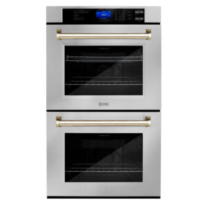 ZLINE 30 in. Autograph Edition Electric Double Wall Oven with Self Clean and True Convection in DuraSnow Stainless Steel and Polished Gold Accents (AWDSZ-30-G)