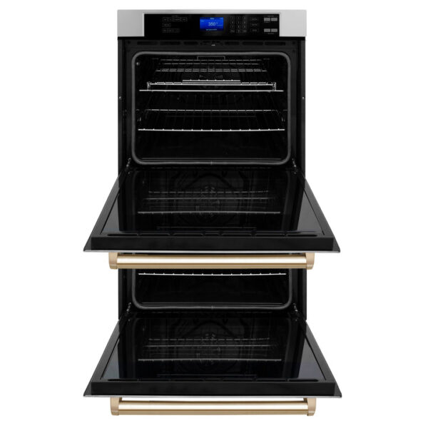 ZLINE 30 in. Autograph Edition Electric Double Wall Oven with Self Clean and True Convection in DuraSnow Stainless Steel and Polished Gold Accents (AWDSZ-30-G) - Image 15